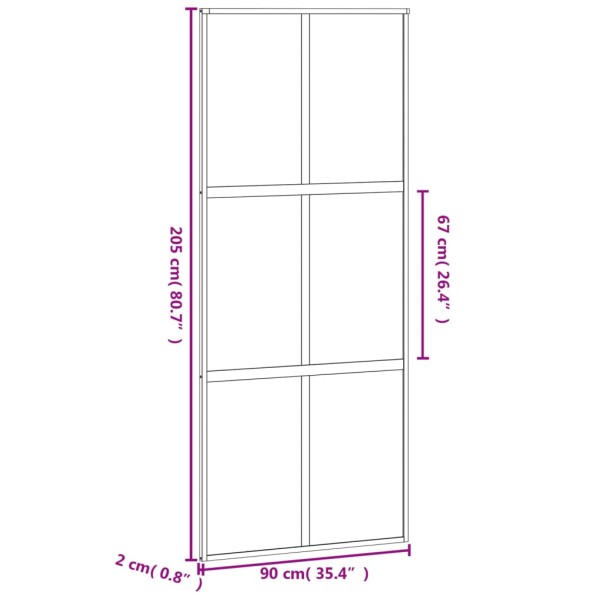 Puerta corredera vidrio templado y aluminio negra 90x205 cm