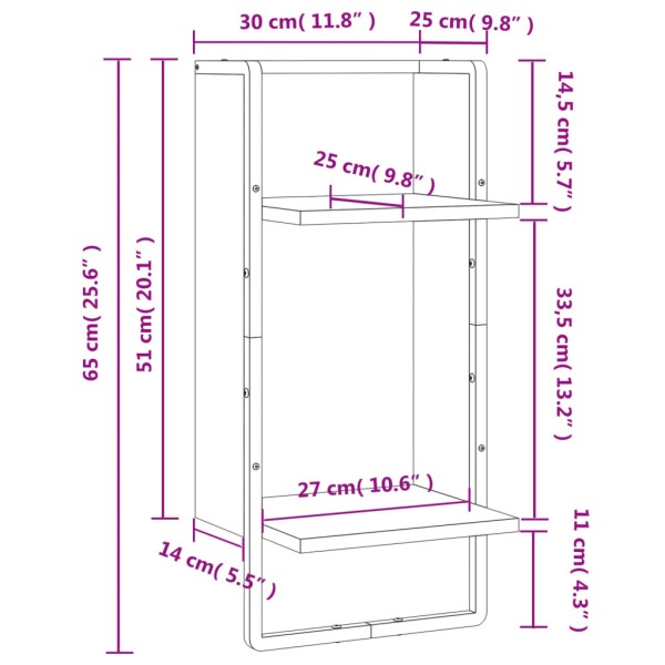 Estante de pared con barra gris Sonoma 30x25x65 cm