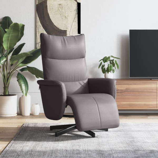 Sillón reclinable con reposapiés cuero sintético gris