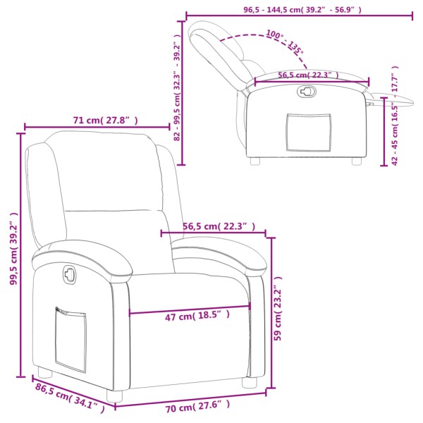 Sillón reclinable de cuero sintético marrón