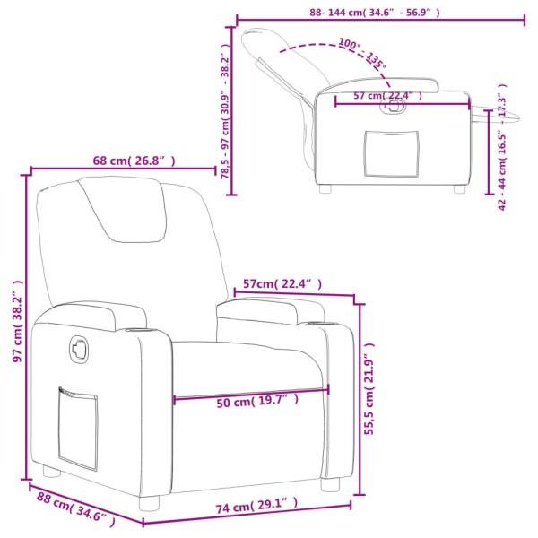 Sillón reclinable de cuero sintético color capuchino