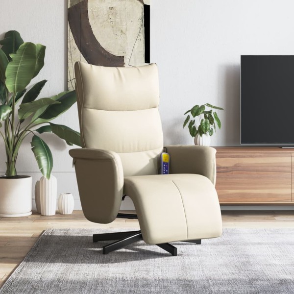 Sillón reclinable masaje con reposapiés cuero sintético crema