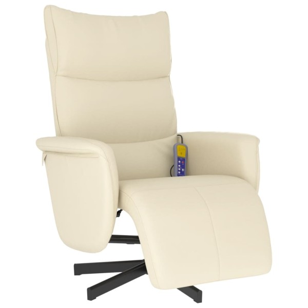 Sillón reclinable masaje con reposapiés cuero sintético crema