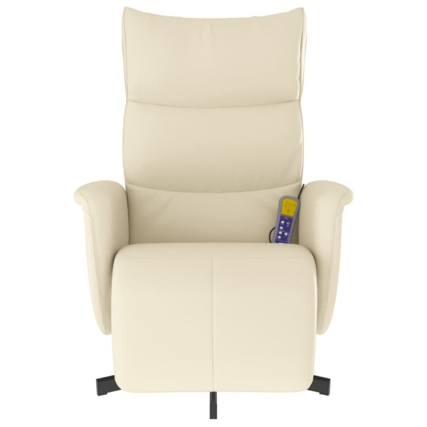 Sillón reclinable masaje con reposapiés cuero sintético crema