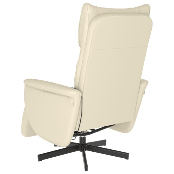 Sillón reclinable masaje con reposapiés cuero sintético crema