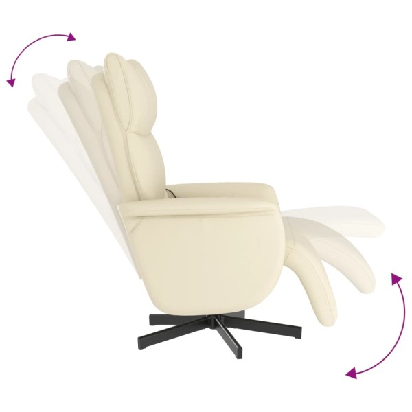 Sillón reclinable masaje con reposapiés cuero sintético crema