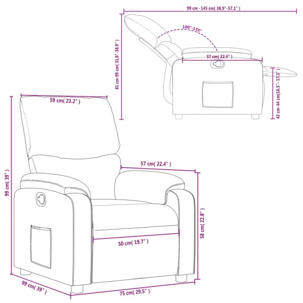 Sillón reclinable de tela marrón oscuro