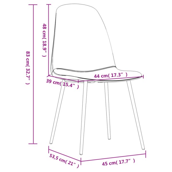 Sillas de comedor 2 uds cuero sintético negro 45x53,5x83 cm