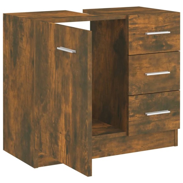 Mueble de lavabo madera contrachapada roble ahumado 63x30x54 cm