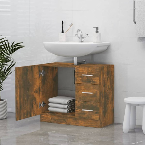 Mueble de lavabo madera contrachapada roble ahumado 63x30x54 cm