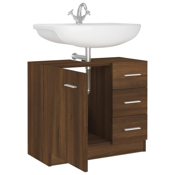 Mueble de lavabo madera contrachapada marrón roble 63x30x54 cm