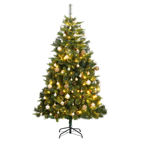 Árbol de Navidad artificial con bisagras 300 LED y bolas 180 cm