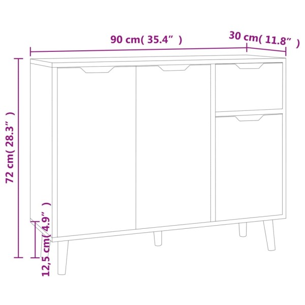 Aparador de madera de ingeniería negro 90x30x72 cm