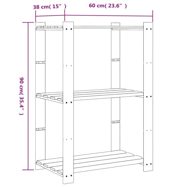 Estantería de 3 niveles madera maciza pino marrón 60x38x90 cm