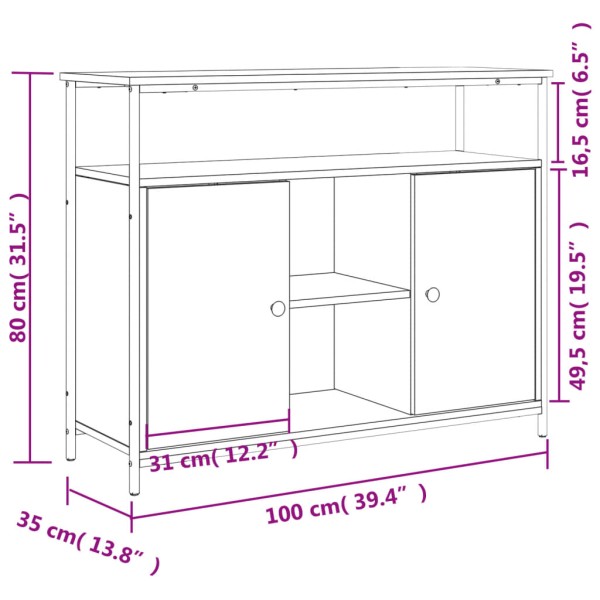 Aparador de madera de ingeniería negro 100x35x80 cm