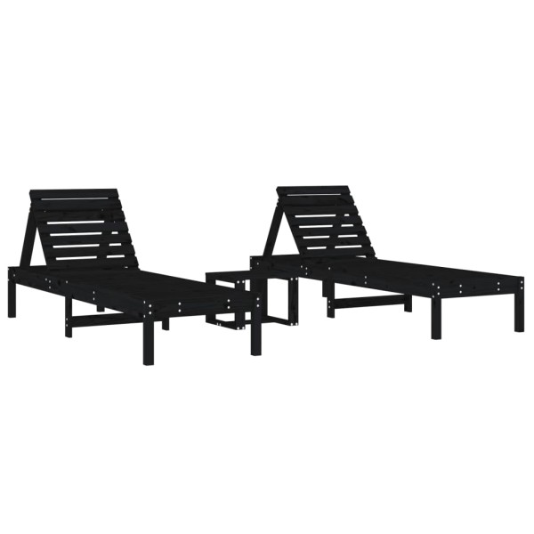 Tumbonas con mesa 2 uds madera maciza de pino negro