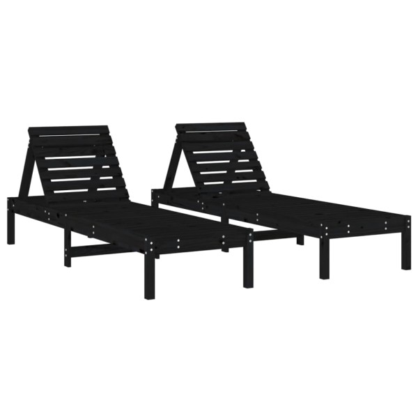 Tumbonas con mesa 2 uds madera maciza de pino negro