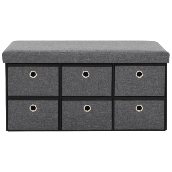 Banco almacenaje plegable lino sintético 76x38x38 gris oscuro