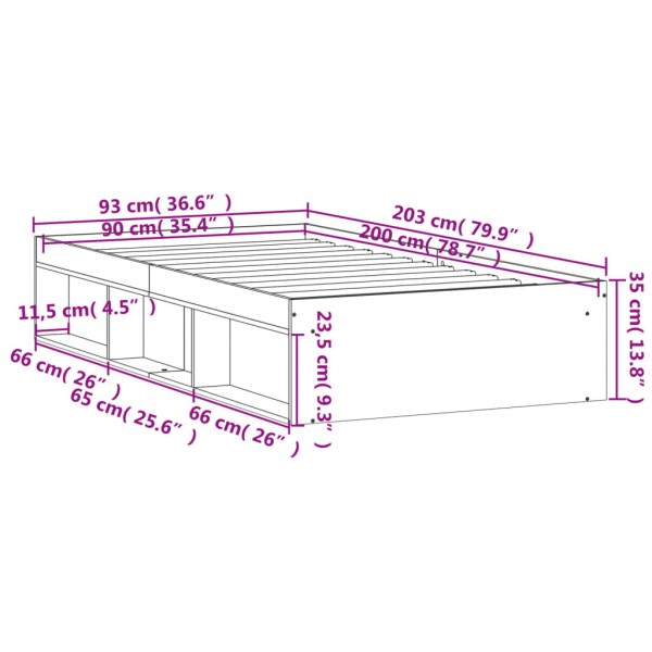 Estructura de cama negra 90x200 cm