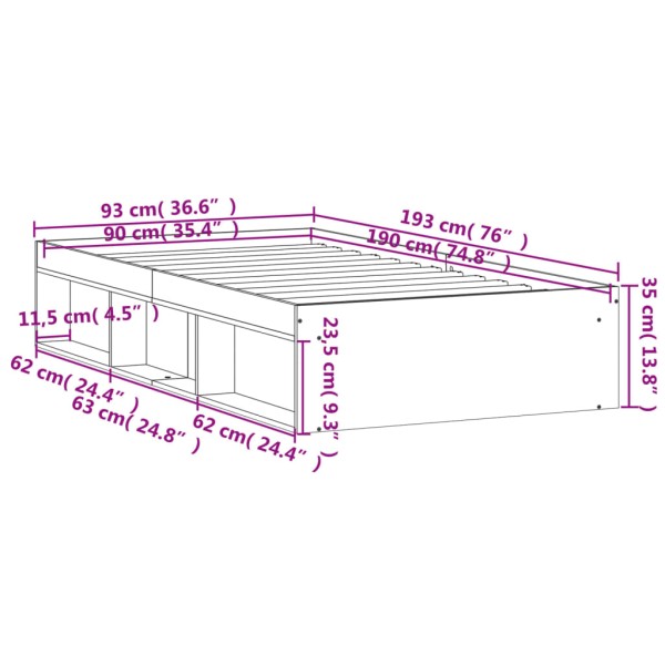 Estructura de cama roble marrón 90x190 cm