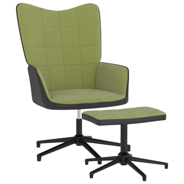 Silla de relajación con reposapiés terciopelo y PVC verde claro