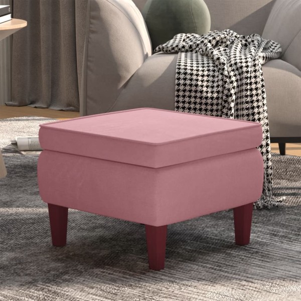 Taburete con patas de madera terciopelo rosa