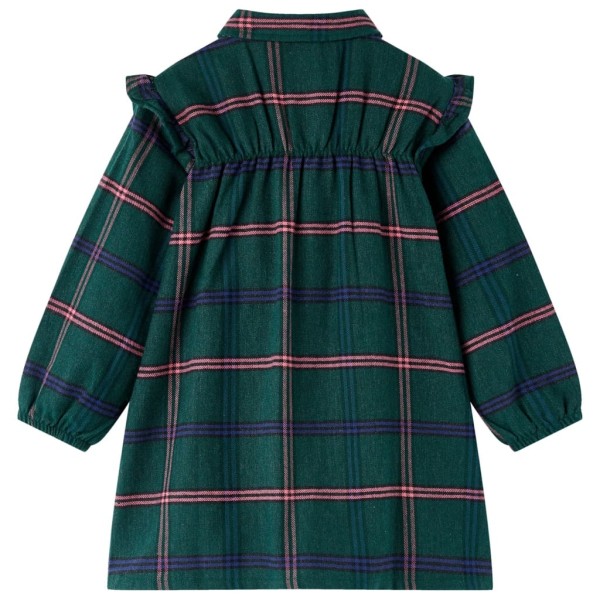 Vestido para niños de manga larga y volantes verde oscuro 128