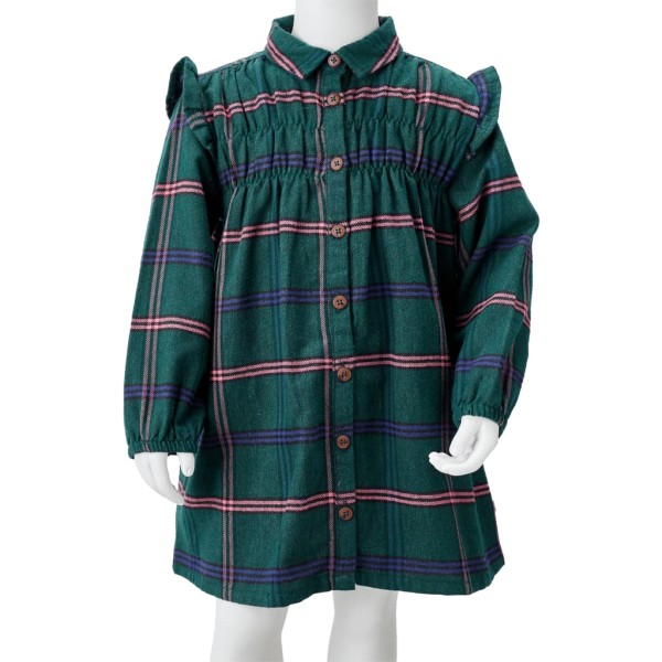 Vestido para niños de manga larga y volantes verde oscuro 128