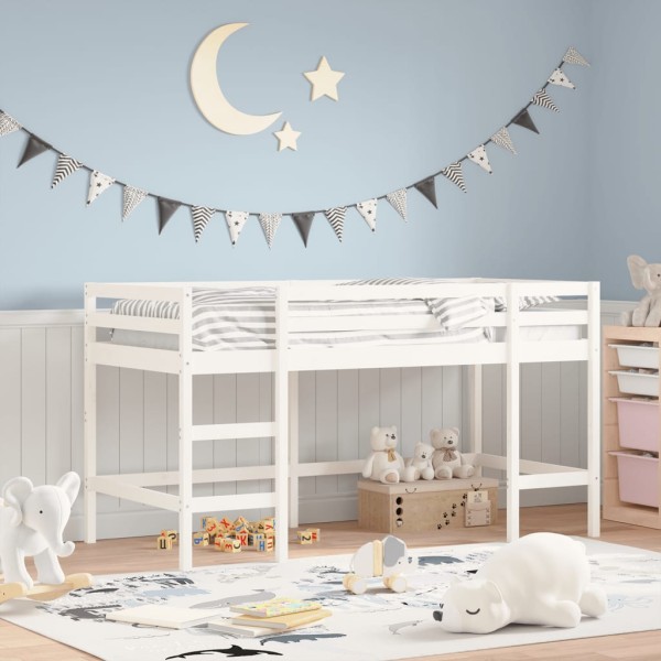 Cama alta de niños escalera madera maciza pino blanco 90x200 cm