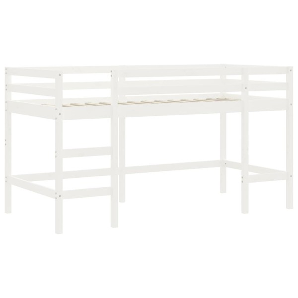 Cama alta de niños escalera madera maciza pino blanco 90x200 cm