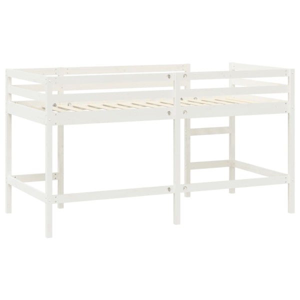 Cama alta de niños escalera madera maciza pino blanco 90x200 cm