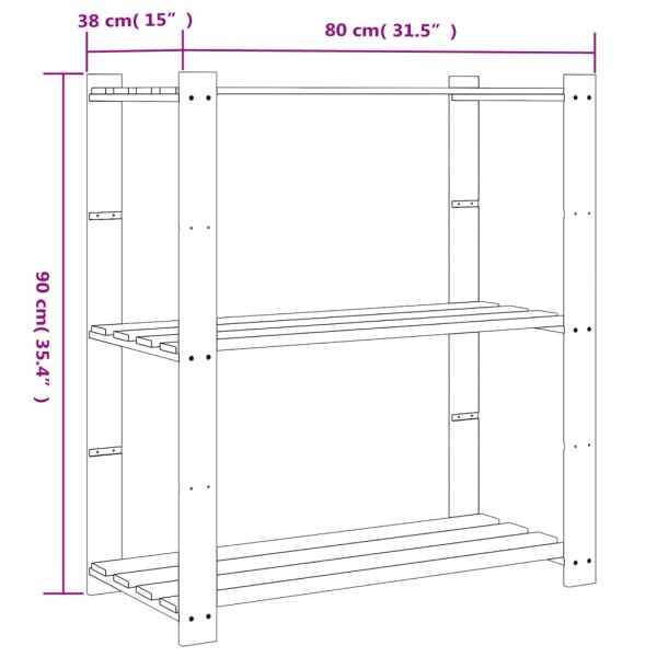 Estantería de 3 niveles madera maciza de pino negro 80x38x90 cm