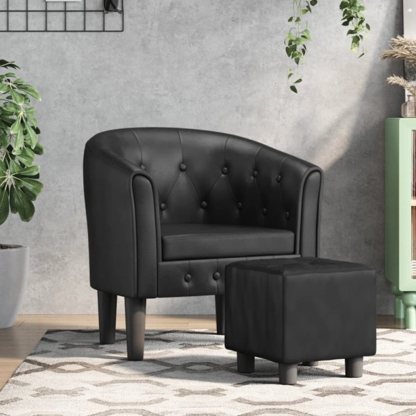 Sillón con taburete cuero sintético negro