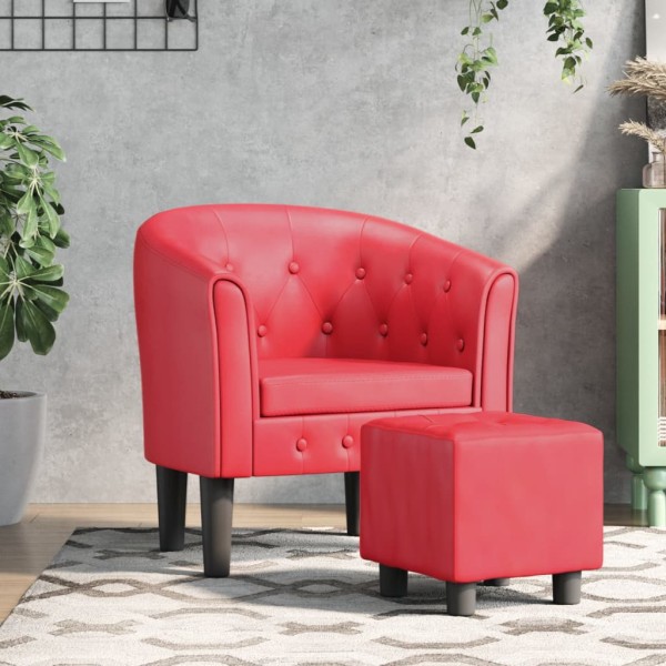 Sillón con taburete cuero sintético rojo