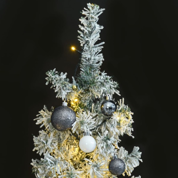 Árbol de Navidad estrecho con 300 LED y bolas y nieve 270 cm