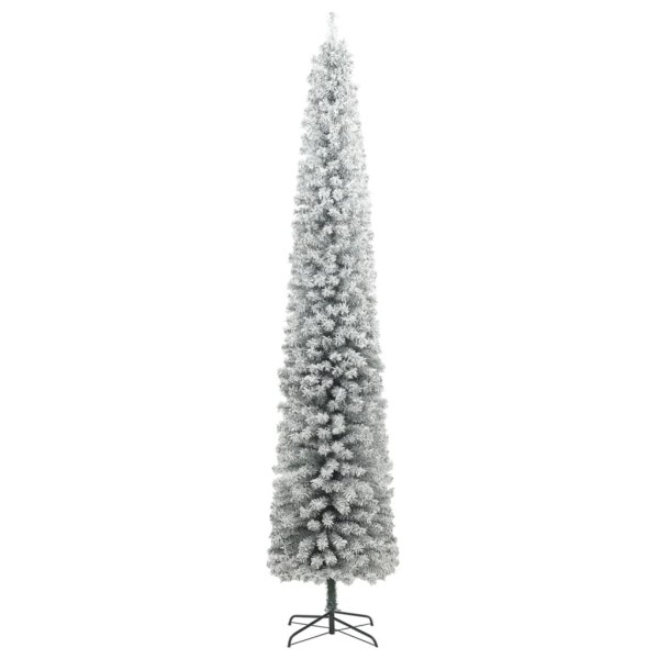 Árbol de Navidad estrecho con 300 LED y bolas y nieve 270 cm