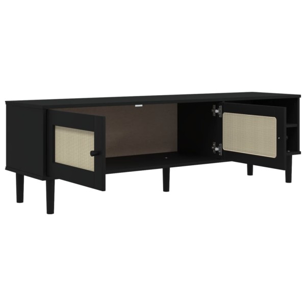 Mueble de TV SENJA aspecto ratán madera pino negro 158x40x49 cm