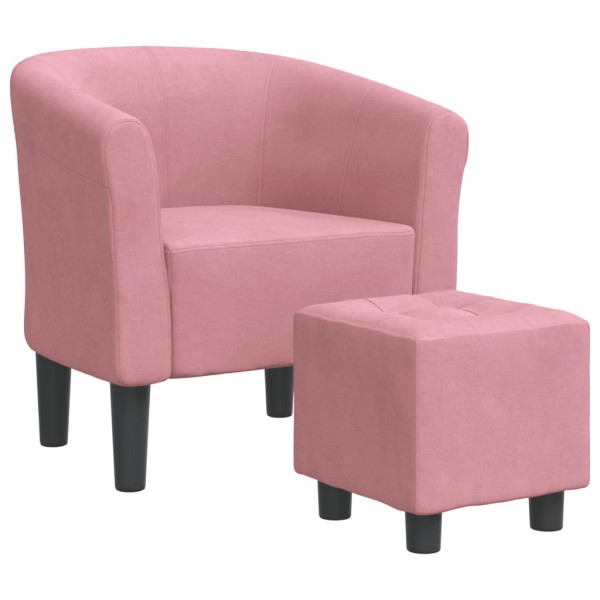 Sillón con taburete terciopelo rosa