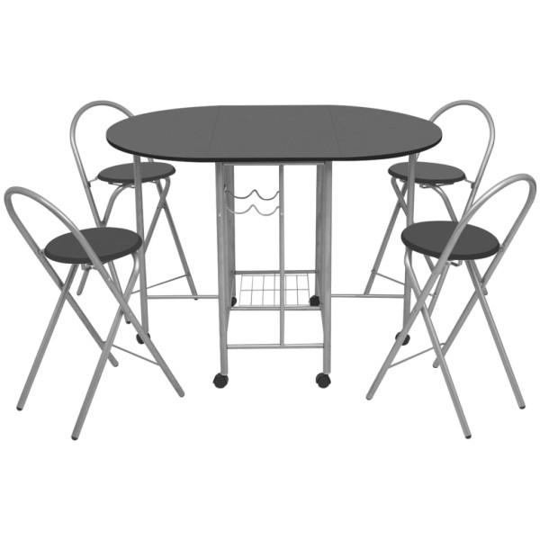 Conjunto de comedor plegable 5 piezas MDF negro