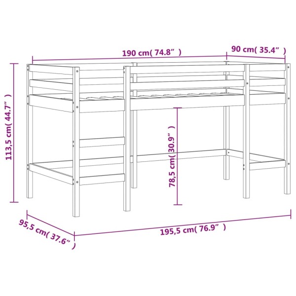 Cama alta de niños con escalera madera maciza pino 90x190 cm