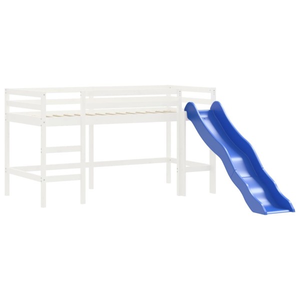 Cama alta de niños con tobogán madera maciza blanca 90x200 cm