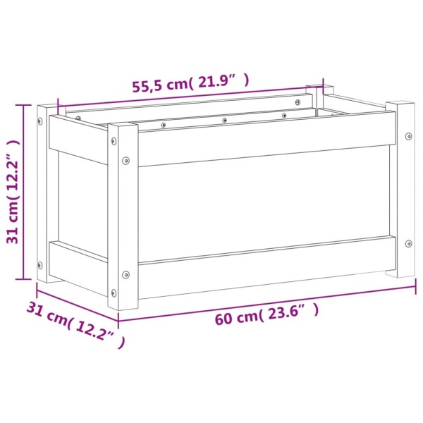 Jardinera de madera maciza de pino blanca 60x31x31 cm