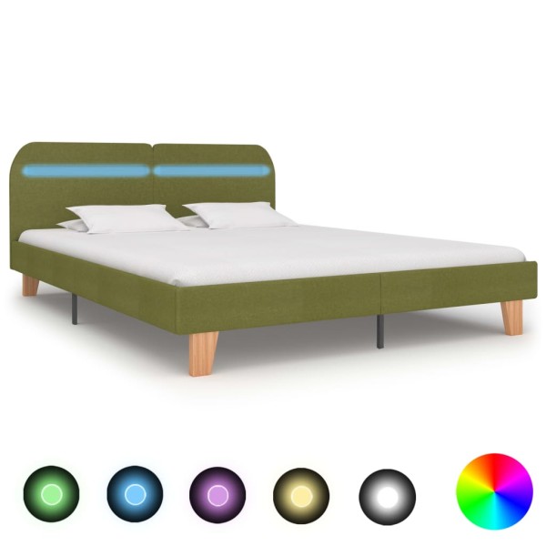 Estructura de cama con LED tela verde 180x200 cm