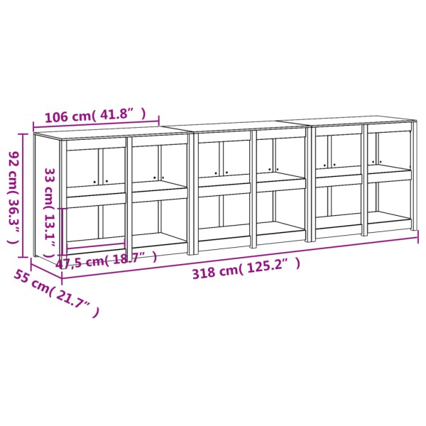 Muebles de cocina de exterior 3 pzas madera maciza pino blanco