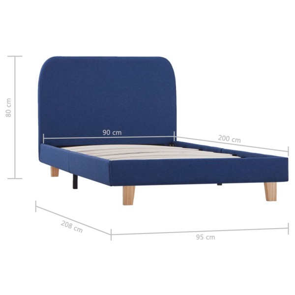 Estructura de cama de tela azul 90x200 cm