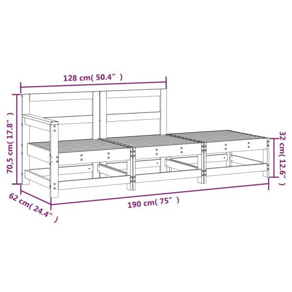 Juego de muebles de jardín 3 pzas madera maciza de pino gris