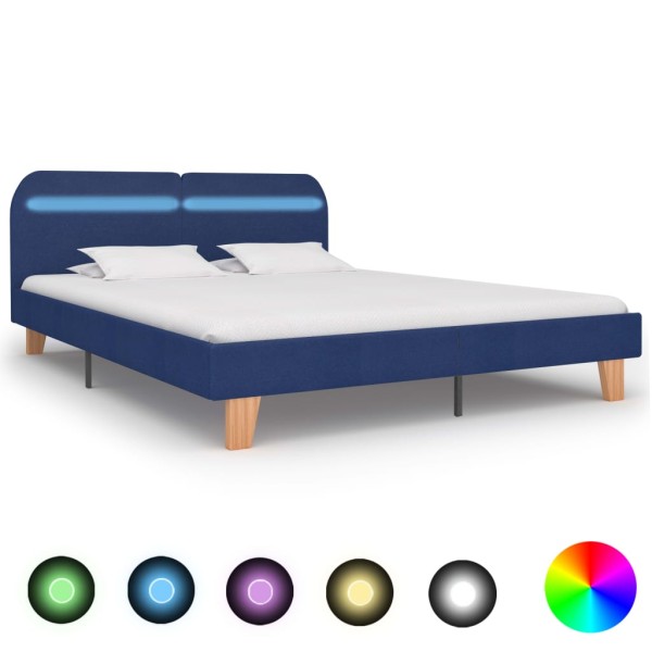 Estructura de cama con LED tela azul 160x200 cm