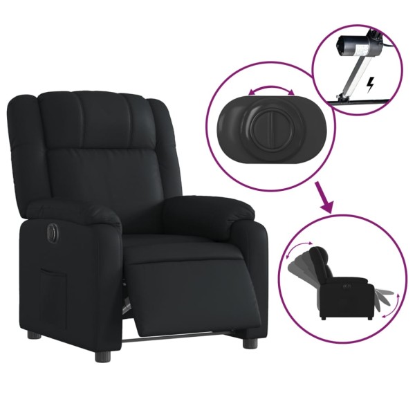 Sillón reclinable eléctrico de cuero sintético negro