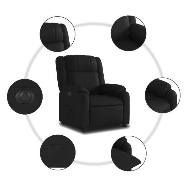 Sillón reclinable eléctrico de cuero sintético negro