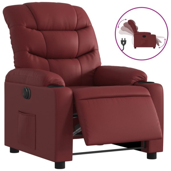 Sillón reclinable eléctrico de cuero sintético rojo tinto